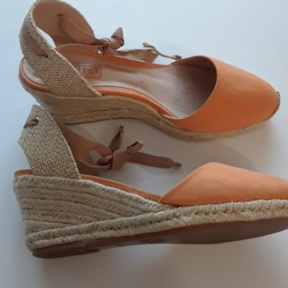 Schutz Suede Espadrille Wedges Salmon peach